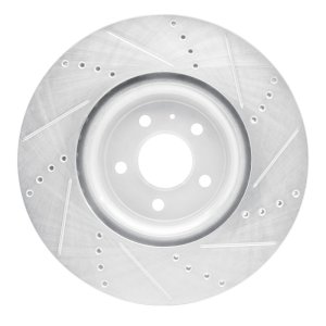 Audi Q5 Brake Rotor (1) - Front Left - R1 Concepts - Drilled & Slotted - Silver - `12-`20